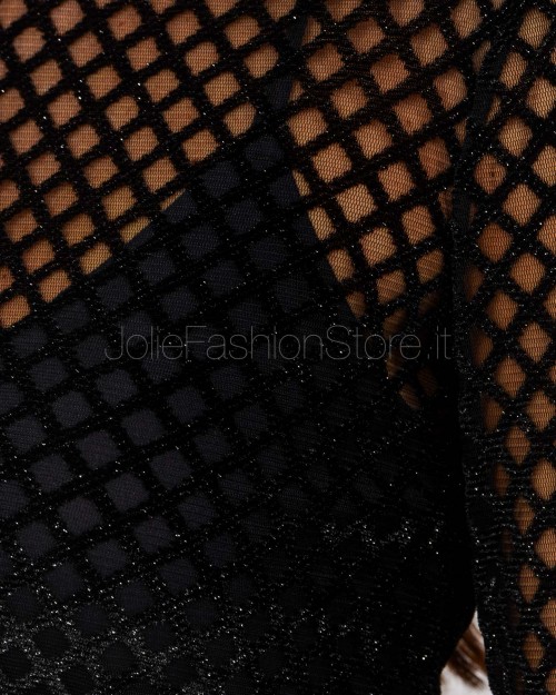 Patrizia Pepe Abito Mini Stretch con Dettagli Glitter Black Net  8A1579 A638 K469