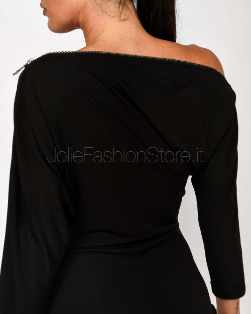 Patrizia Pepe Abito Mini Full Zip in Jersey Stretch Nero  8A1501 J321 K103