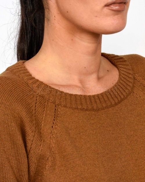 Solo Tre Maglia in Lana Girocollo Marrone  M3F0051 FU 64S TABACCO