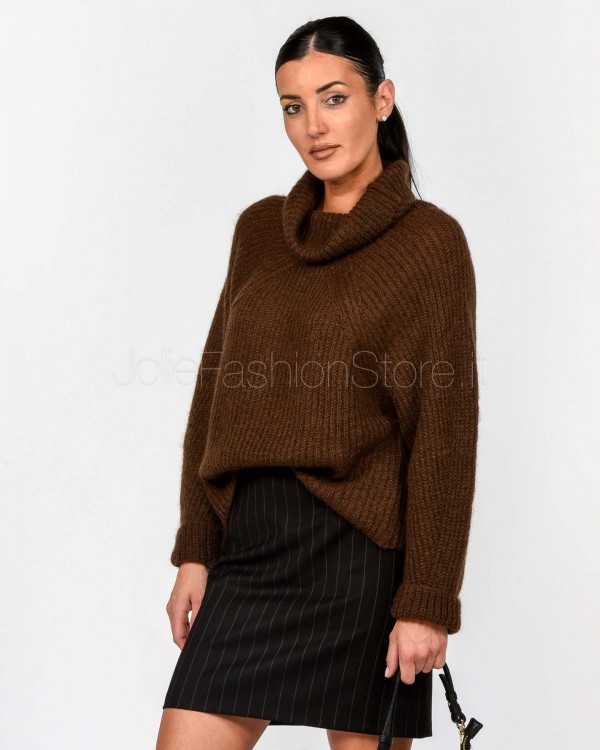 Solo Tre Maglione Misto Cashmere e Lana Collo Alto Fondente  M3F0006 FU 69S FONDENTE