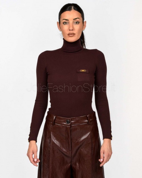 Elisabetta Franchi Maglia a Costine Con Taschino Merlot  Mk11B56E2 EA4