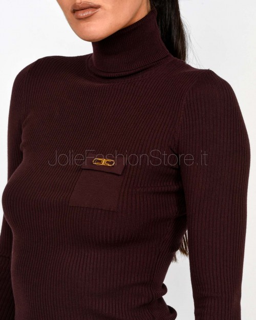 Elisabetta Franchi Maglia a Costine Con Taschino Merlot  Mk11B56E2 EA4