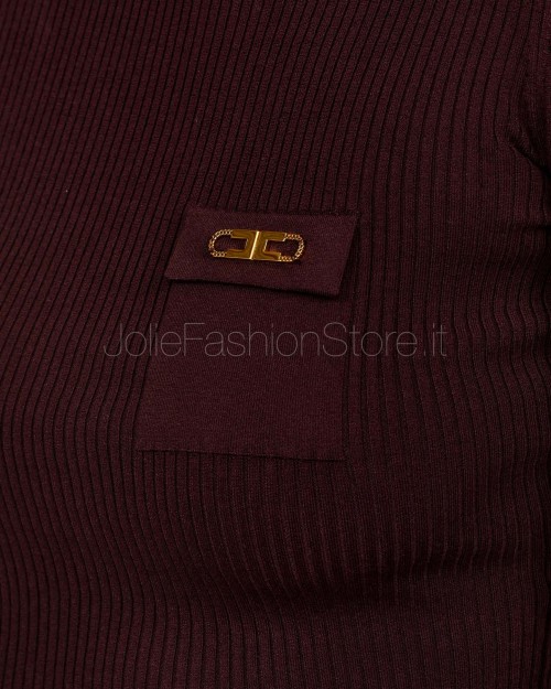 Elisabetta Franchi Maglia a Costine Con Taschino Merlot  Mk11B56E2 EA4