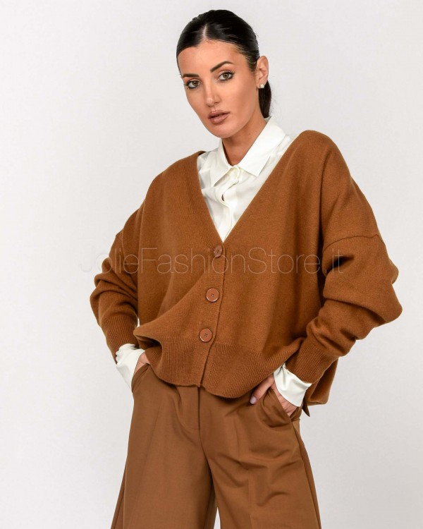 Solo Tre Cardigan In Lana 3 Bottoni Marrone  M3F0044 FU 64S TABACCO