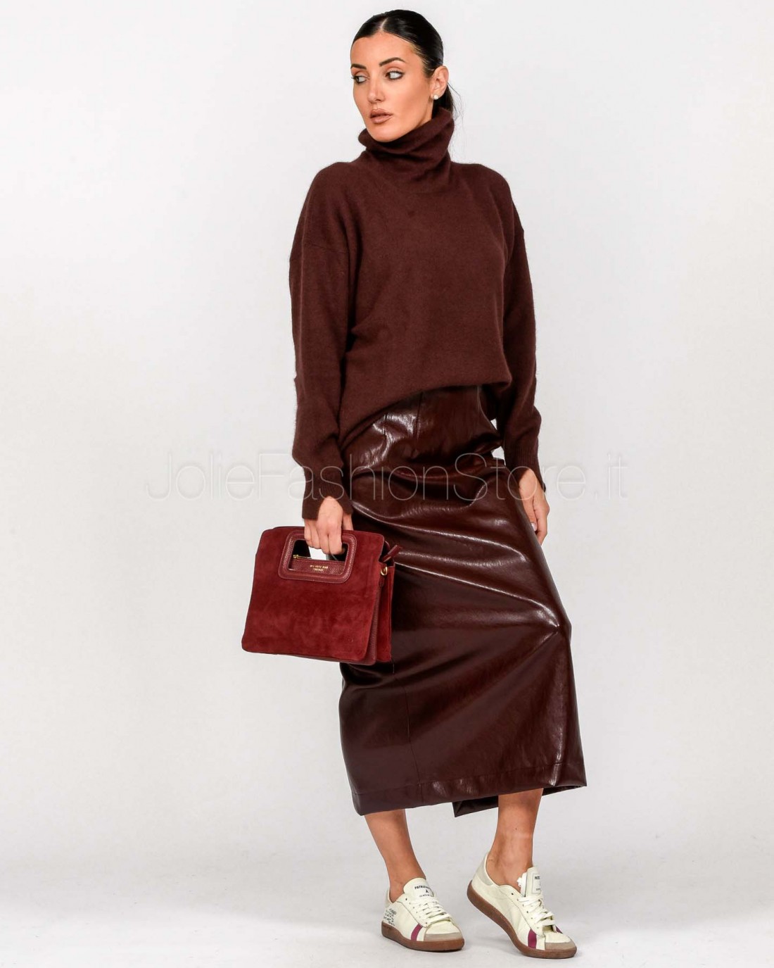 Solo Tre Gonna Midi in Vernice Bordeaux  M1F0083 FU 39S BAROLO