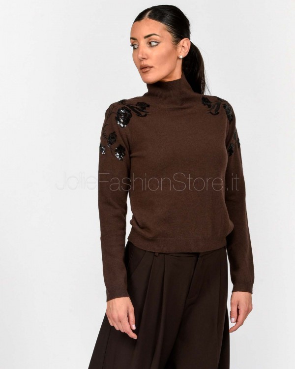 Ermanno Lupetto Collo Alto Con Applicazioni Moro/Nero  D47EM050RE50-E50 MFA70