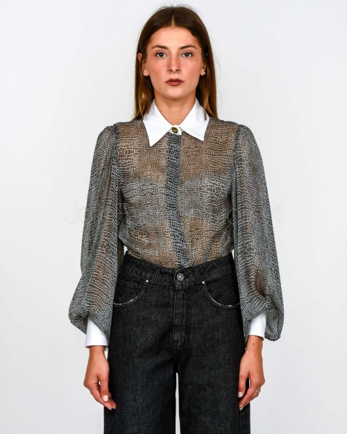 Elisabetta Franchi Camicia a Body con Stampa Pitone e Colletto  CB00657E2 110