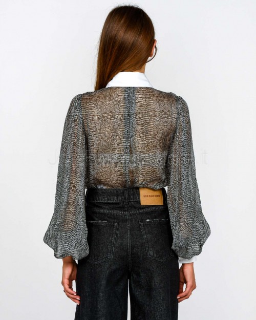 Elisabetta Franchi Camicia a Body con Stampa Pitone e Colletto  CB00657E2 110