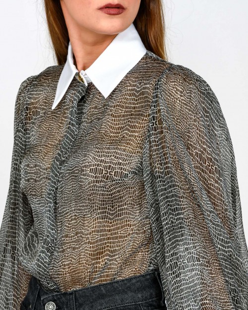 Elisabetta Franchi Camicia a Body con Stampa Pitone e Colletto  CB00657E2 110