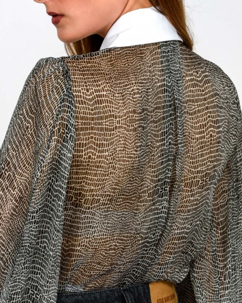 Elisabetta Franchi Camicia a Body con Stampa Pitone e Colletto  CB00657E2 110