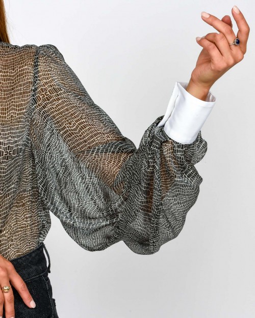 Elisabetta Franchi Camicia a Body con Stampa Pitone e Colletto  CB00657E2 110