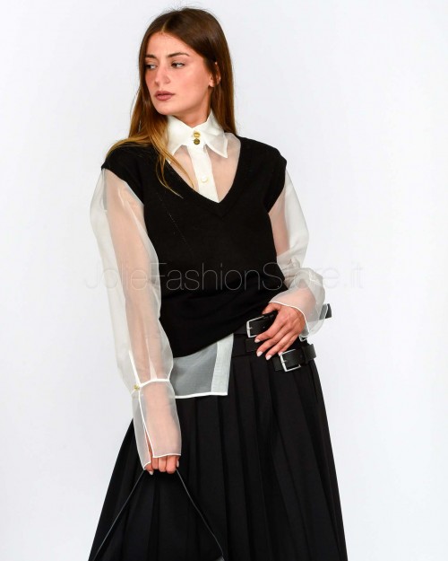 Patrizia Pepe Gilet con Scollo a V in Pura Lana Nero  8K0332 KM36 K103