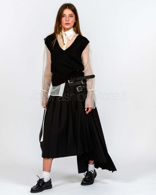 Patrizia Pepe Gilet con Scollo a V in Pura Lana Nero  8K0332 KM36 K103