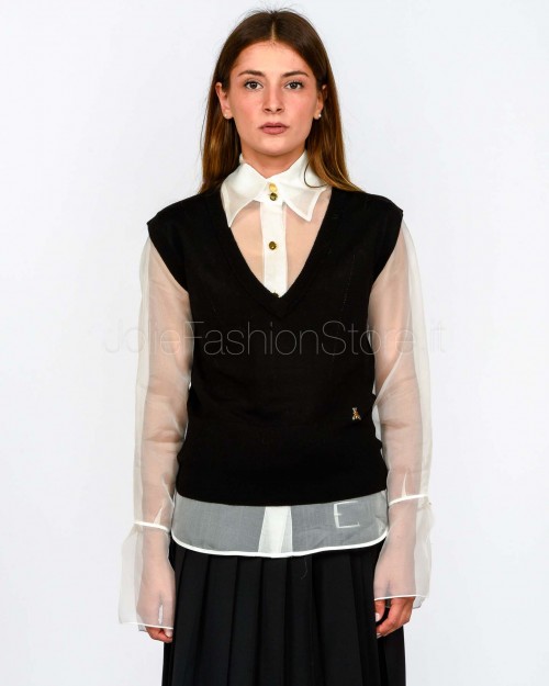 Patrizia Pepe Gilet con Scollo a V in Pura Lana Nero  8K0332 KM36 K103