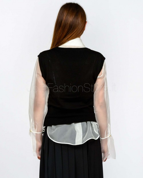 Patrizia Pepe Gilet con Scollo a V in Pura Lana Nero  8K0332 KM36 K103