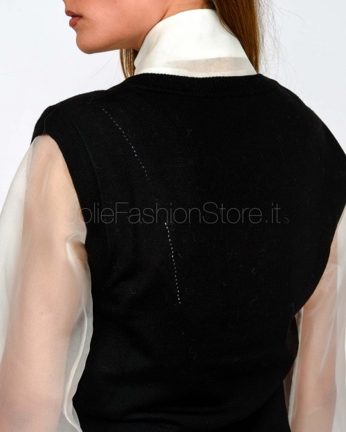 Patrizia Pepe Gilet con Scollo a V in Pura Lana Nero  8K0332 KM36 K103