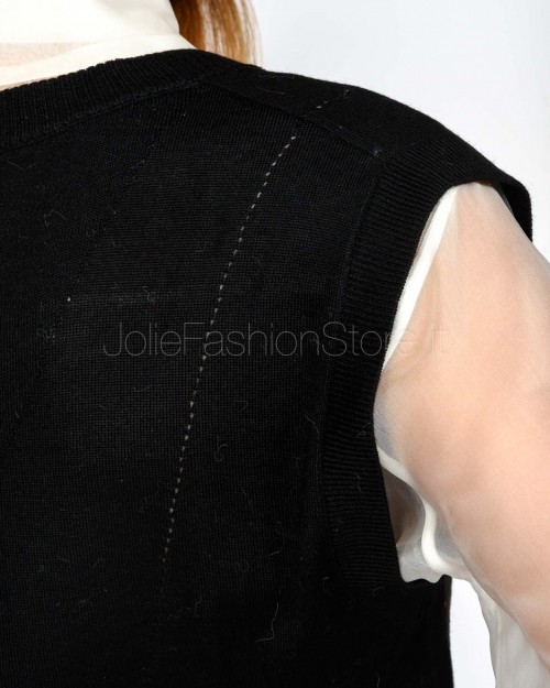 Patrizia Pepe Gilet con Scollo a V in Pura Lana Nero  8K0332 KM36 K103