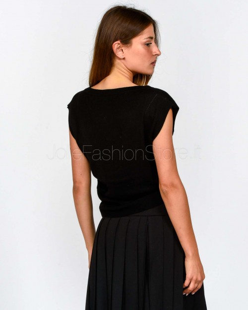 Patrizia Pepe Gilet con Scollo a V in Pura Lana Nero  8K0332 KM36 K103
