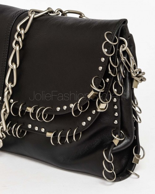 Patrizia Pepe Borsa Radical Boho in Pelle con Piercing Nero  8B0519 L163 K103
