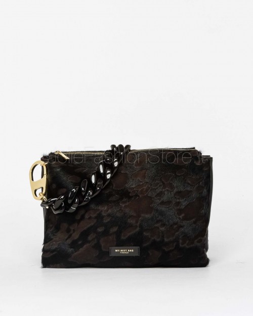 My Best Bag Borsa 3 Scomparti Leopardato Cioccolato Modello Reflex Cavallino 34x23x6