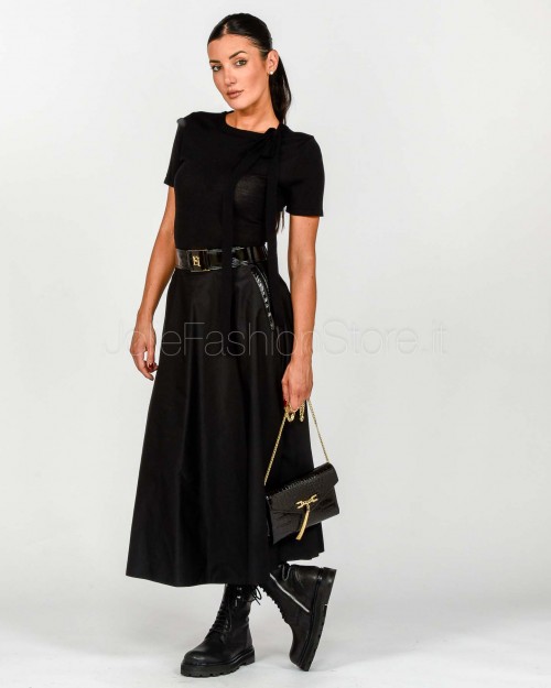 Elisabetta Franchi Gonna Midi in Tessuto Vela con Cintura Nero  GO13857E2 110