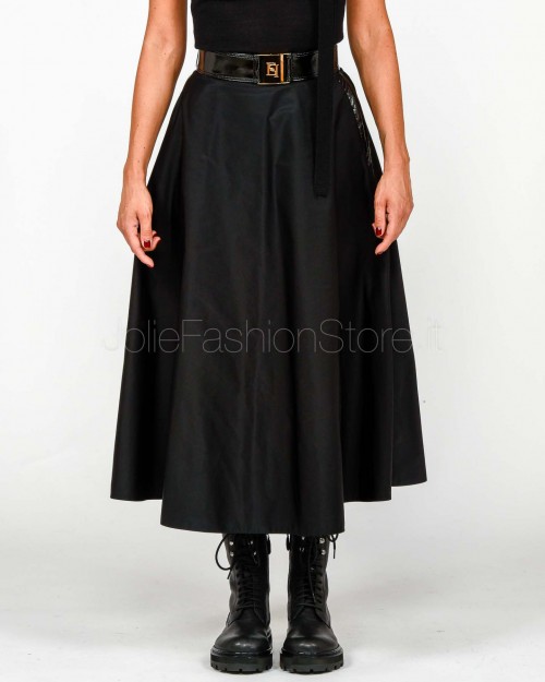Elisabetta Franchi Gonna Midi in Tessuto Vela con Cintura Nero  GO13857E2 110