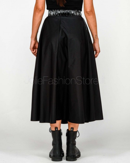 Elisabetta Franchi Gonna Midi in Tessuto Vela con Cintura Nero  GO13857E2 110