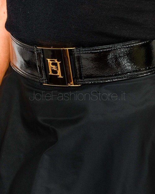 Elisabetta Franchi Gonna Midi in Tessuto Vela con Cintura Nero  GO13857E2 110