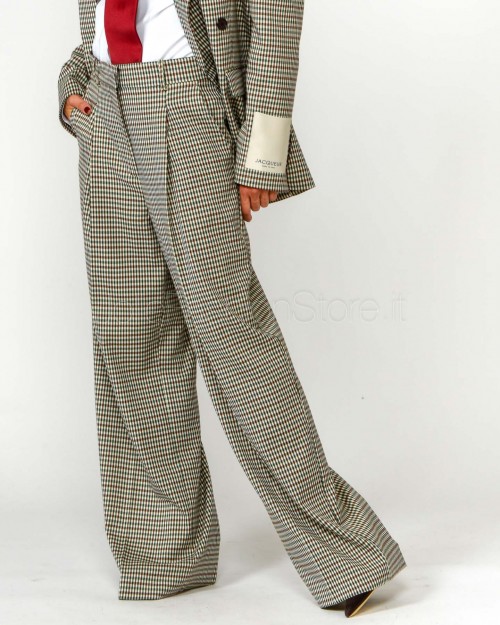 Jacqueur Pantalone a PalazzoFantasia Check Multicolore  P1P01 VERDE BLUES