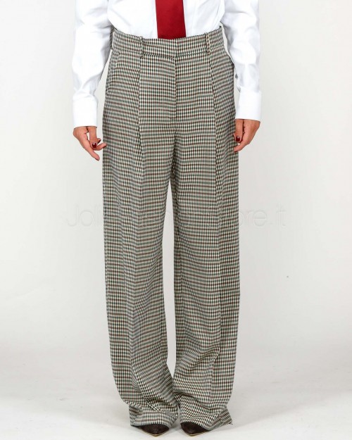 Jacqueur Pantalone a PalazzoFantasia Check Multicolore  P1P01 VERDE BLUES
