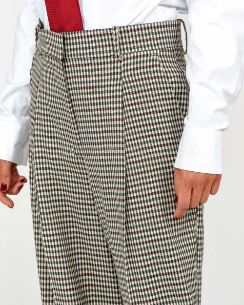 Jacqueur Pantalone a PalazzoFantasia Check Multicolore  P1P01 VERDE BLUES