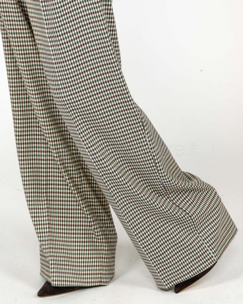 Jacqueur Pantalone a PalazzoFantasia Check Multicolore  P1P01 VERDE BLUES