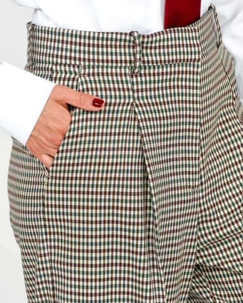 Jacqueur Pantalone a PalazzoFantasia Check Multicolore  P1P01 VERDE BLUES