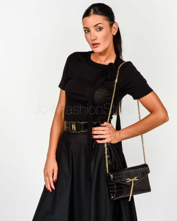 Solo Tre Maglia In Seta e Lana Con Fiocco Nero  M3F0004 A 99 NERO