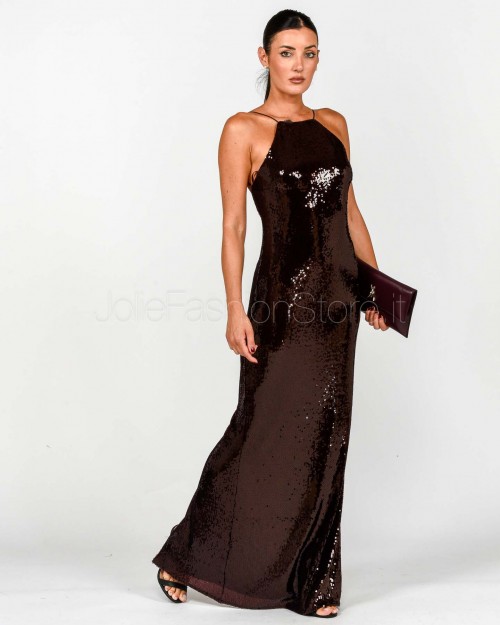 Patrizia Pepe Abito Lungo in Tulle con Paillettes Purple Red Sequins  8A1567 J326 M549