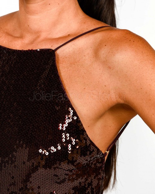 Patrizia Pepe Abito Lungo in Tulle con Paillettes Purple Red Sequins  8A1567 J326 M549