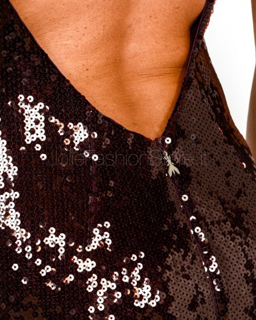 Patrizia Pepe Abito Lungo in Tulle con Paillettes Purple Red Sequins  8A1567 J326 M549