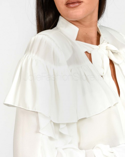 Actualee Camicia Bianca con Volant e Fiocco  15157 BIANCO