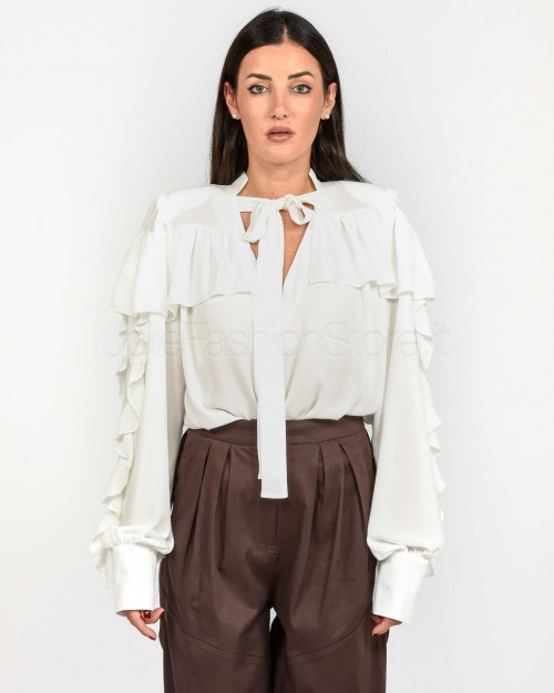 Actualee Camicia Bianca con Volant e Fiocco  15157 BIANCO