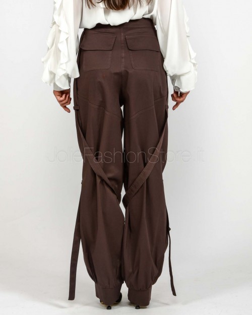 Actualee Pantalone Cargo Con Cinture Decorative Marrone  15187 BROWN