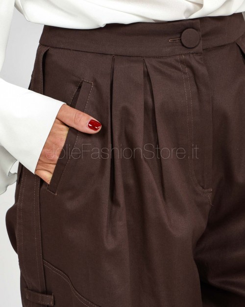 Actualee Pantalone Cargo Con Cinture Decorative Marrone  15187 BROWN