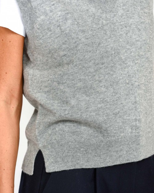 Not Shy Gilet Scollo a V Grigio in Cashmere Modello Elsie  ELSIE GRIS CHINE