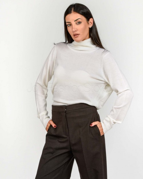 Meimeij Maglia Dolcevita in Lana Vergine Bianco