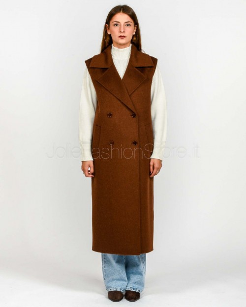 Patrizia Pepe Cappotto Smanicato in Lana e Alpaca Earth Brown  8O0189 A610 B834