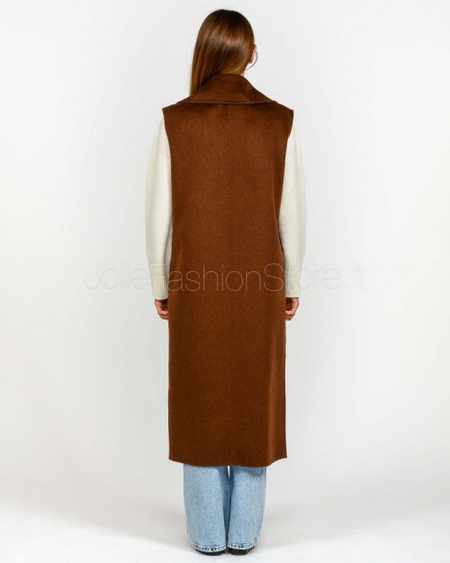 Patrizia Pepe Cappotto Smanicato in Lana e Alpaca Earth Brown  8O0189 A610 B834