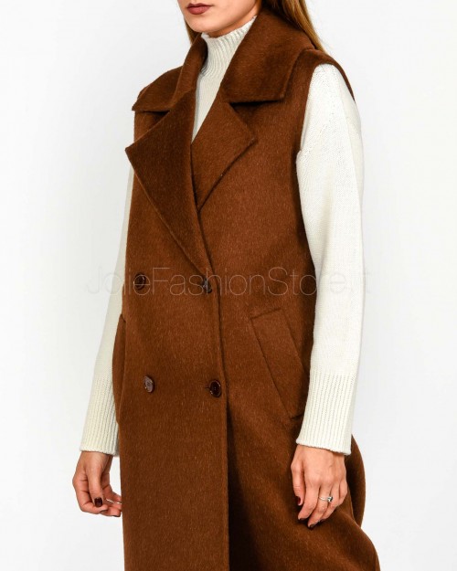 Patrizia Pepe Cappotto Smanicato in Lana e Alpaca Earth Brown  8O0189 A610 B834