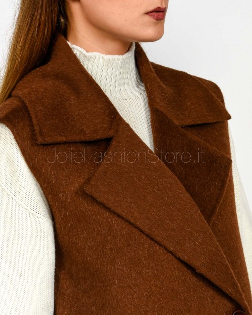 Patrizia Pepe Cappotto Smanicato in Lana e Alpaca Earth Brown  8O0189 A610 B834