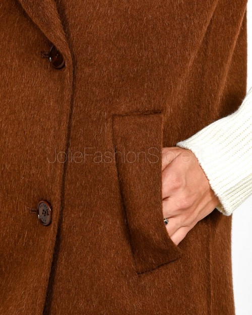 Patrizia Pepe Cappotto Smanicato in Lana e Alpaca Earth Brown  8O0189 A610 B834