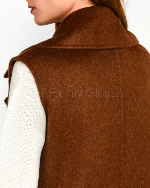 Patrizia Pepe Cappotto Smanicato in Lana e Alpaca Earth Brown  8O0189 A610 B834