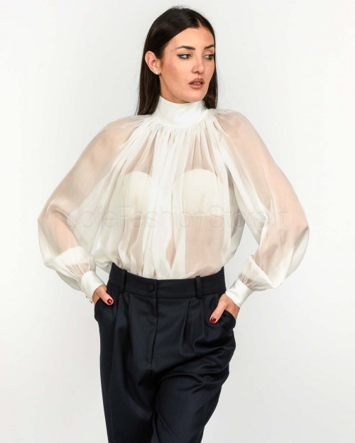 Elisabetta Franchi Blusa in Voile con Ganci Gioiello Bianco